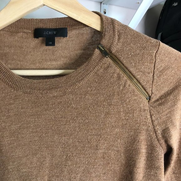 J. Crew Asymmetrical Zip Merino Sweater Camel Color XS - Picture 4 of 4